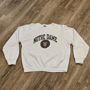 Vtg Notre Dame Champion White Crewneck Pullover Sweatshirt Women's XL Made In US